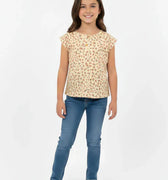 Floral Sleeveless Top for Girls - Soft Yellow - MEME