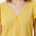 Flutter Sleeve V-Neck Top for Women - Yellow - MEME