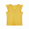 Flutter Sleeve V-Neck Top for Women - Yellow - MEME
