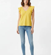 Flutter Sleeve V-Neck Top for Women - Yellow - MEME
