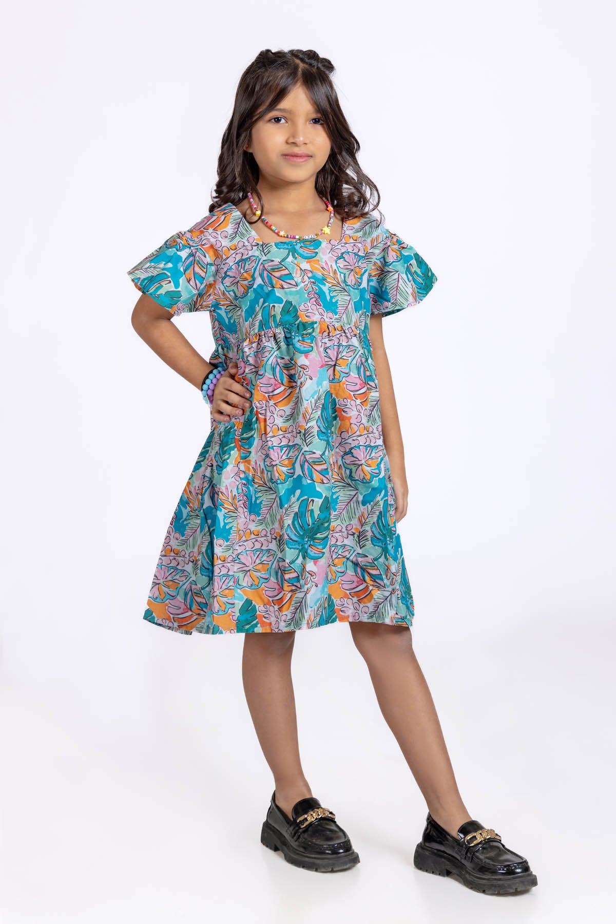 Girls Printed Midi Dress 