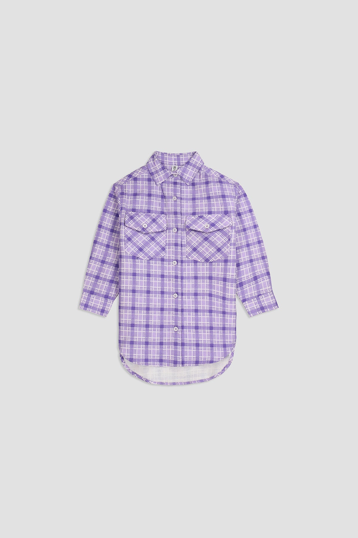 Button Down Check Shirt For Girl - PURPLE