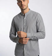 Mandarin Collar Shirt For Men - Grey Stripes - MEME