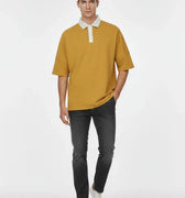 Contrast Polo T-Shirt For Men - Gold - MEME
