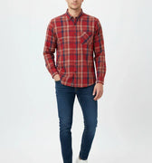 Check Button Down Shirt For Men - Red - MEME