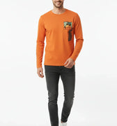 Printed Long Sleeve T-Shirt For Men - Rust - MEME