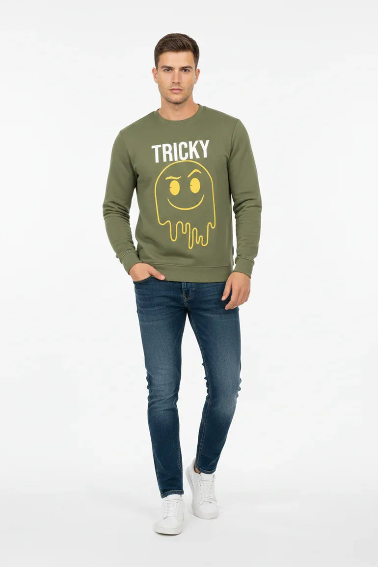 Printed Sweatshirt For Men - Deep Lichen - MEME