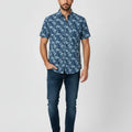 Printed Half Sleeve Shirt For Men - Blue - MEME