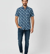 Printed Half Sleeve Shirt For Men - Blue - MEME