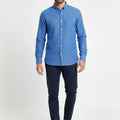 Solid Button Down Shirt For Men - Indigo - MEME