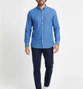 Solid Button Down Shirt For Men - Indigo - MEME