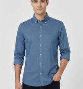 Texture Button Down Shirt For Men - Blue - MEME