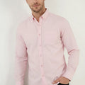 Solid Button Down Shirt For Men - Pink - MEME