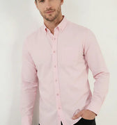 Solid Button Down Shirt For Men - Pink - MEME