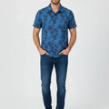 Printed Half Sleeve Shirt For Men - Blue - MEME