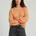 Women's peach knitted sweater, crew neck, textured knit, long sleeves