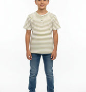 Striped Button Neck T-Shirt for Boys - Verde - MEME