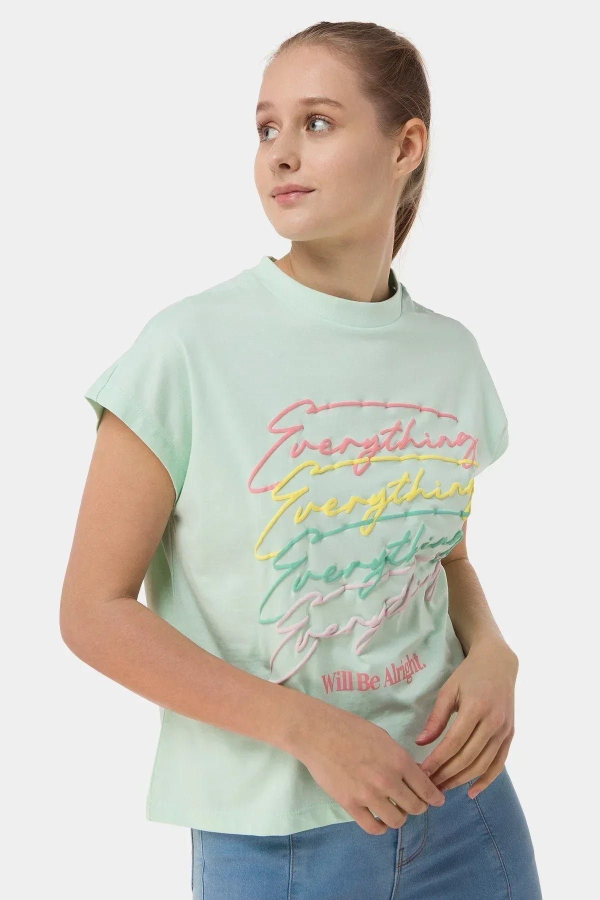 Printed T-Shirt For Women - Apple Green - MEME