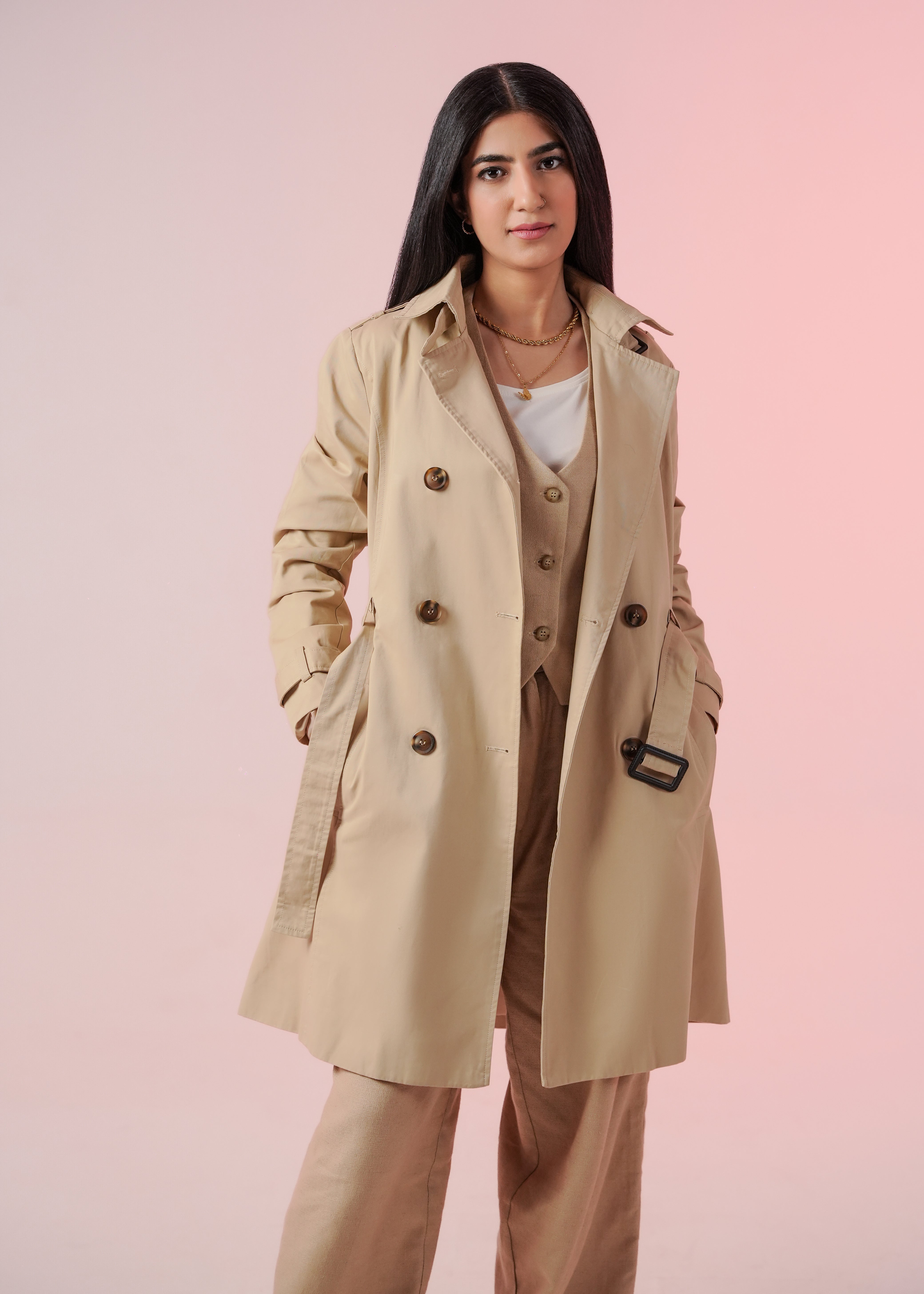 Long Coat For Women - Beige