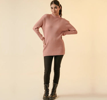 Mock Neck Sweater For Women - Pink