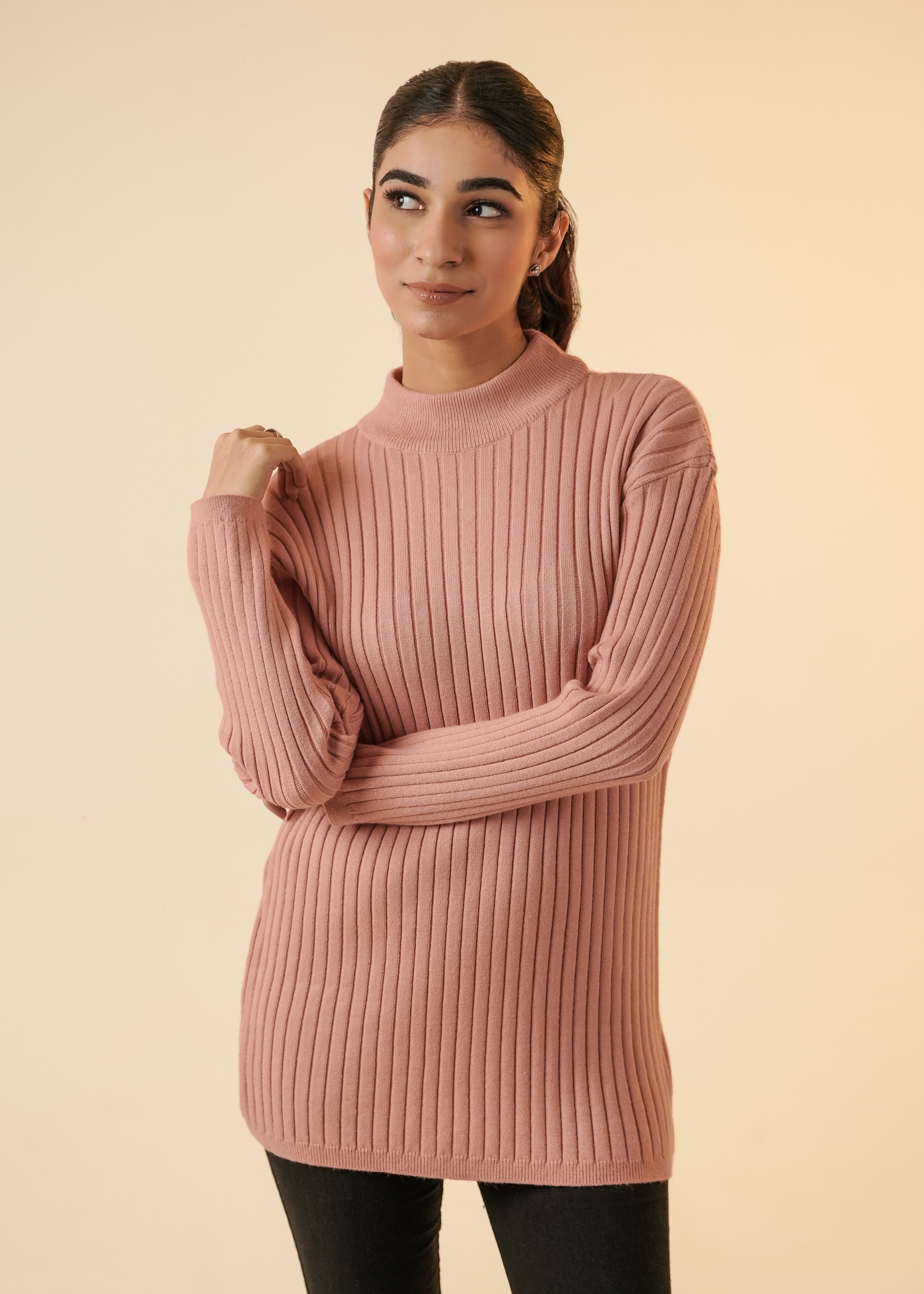 Mock Neck Sweater For Women - Pink