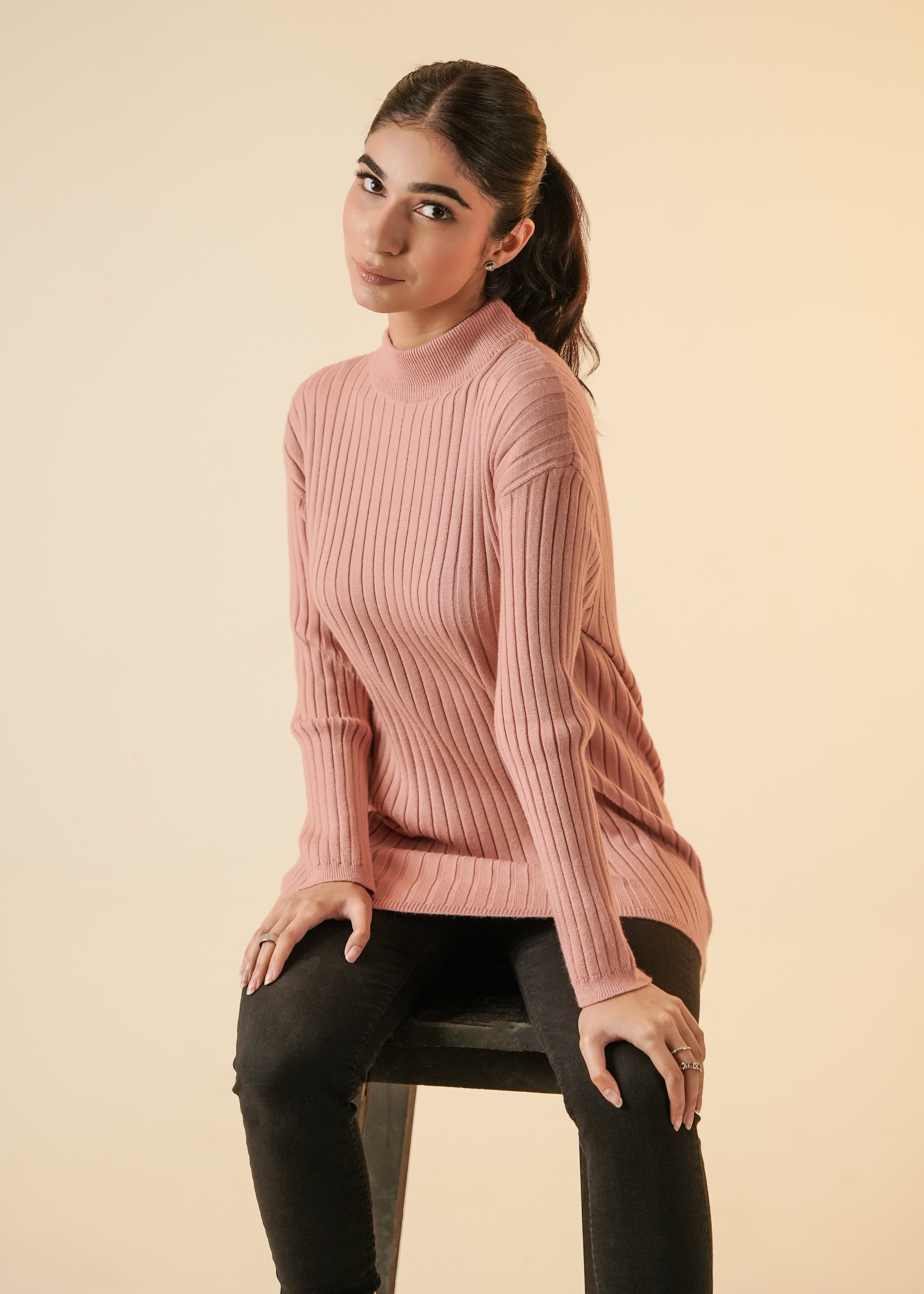 Mock Neck Sweater For Women - Pink 