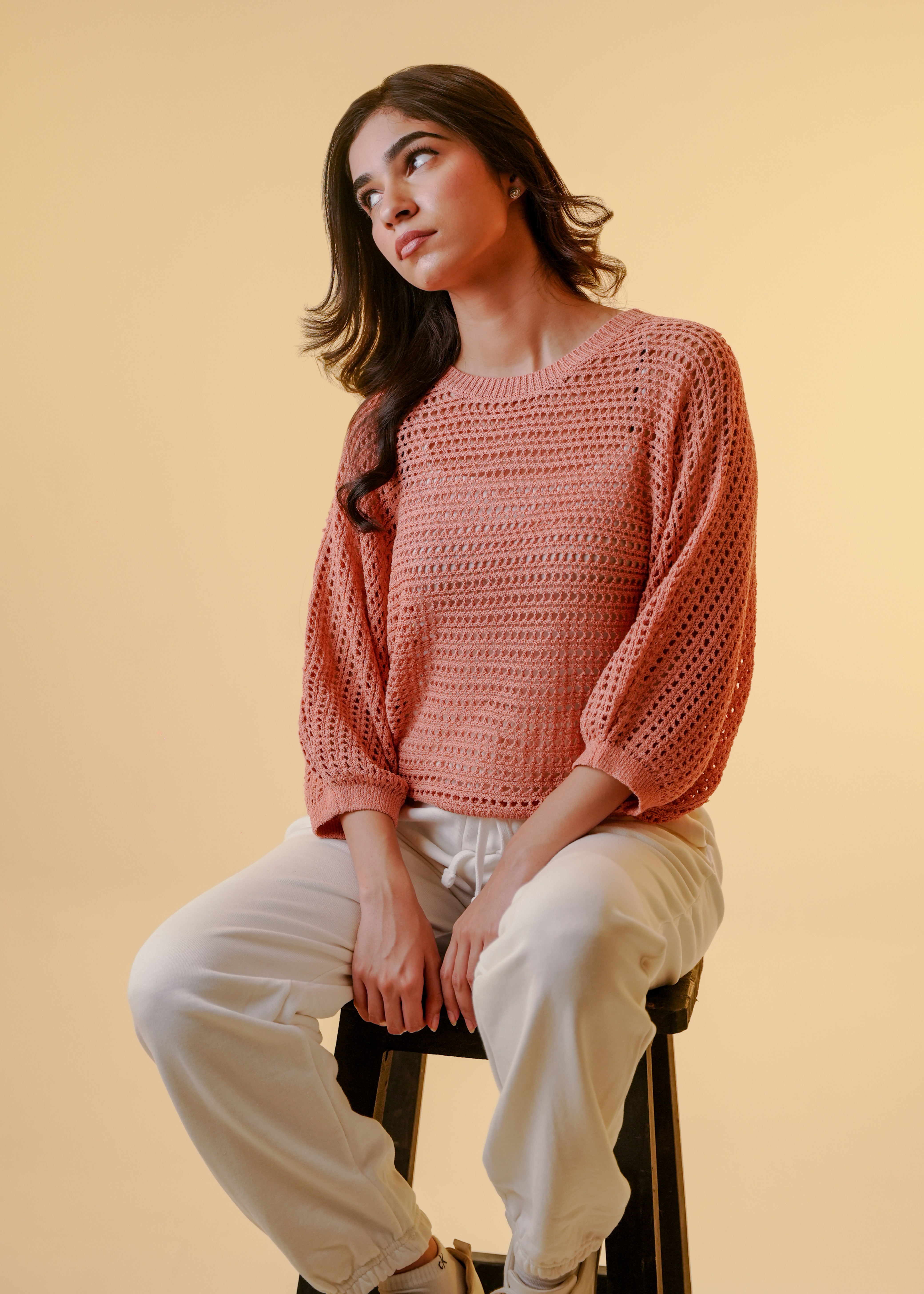 Knitted Sweater For Women - Peach