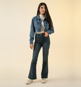 Cropped Denim Jacket For Women - Mid Blue