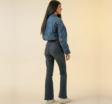 Cropped Denim Jacket For Women - Mid Blue