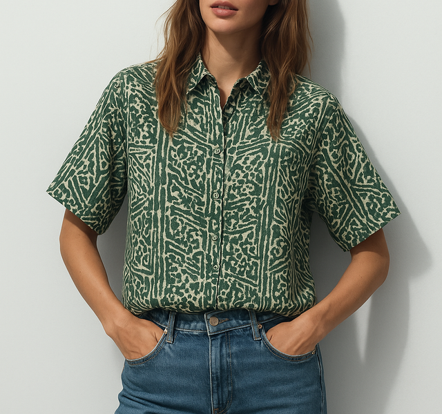 Printed Shirt for women - Lunar Green Model Pose