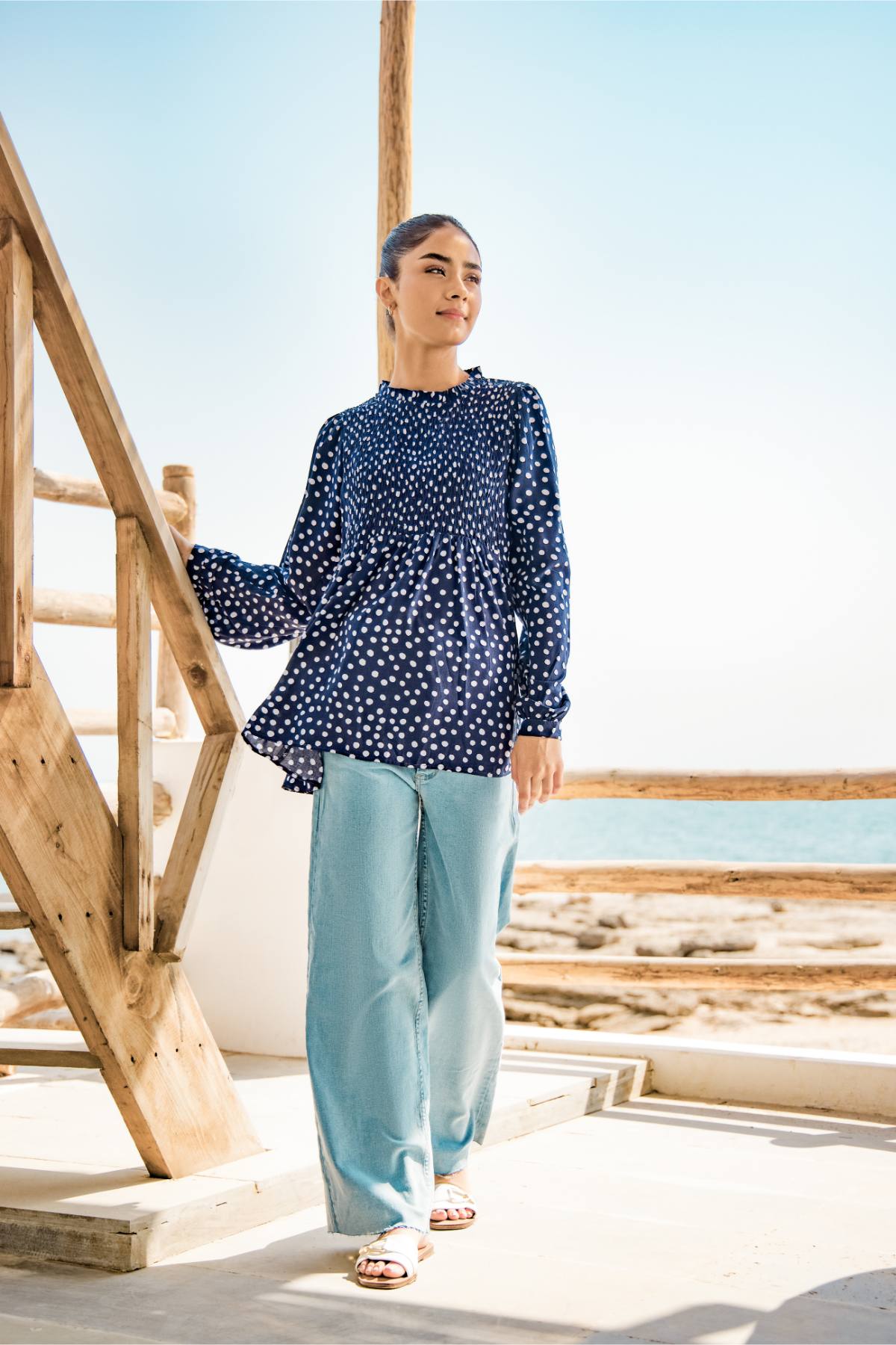 Polka Dot Ruching Blouse 
