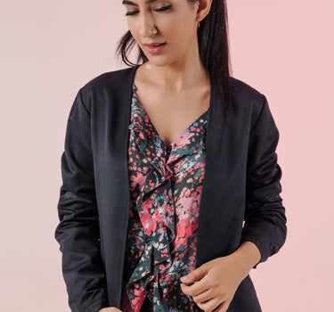 Short Length Blazer For Women - Navy 