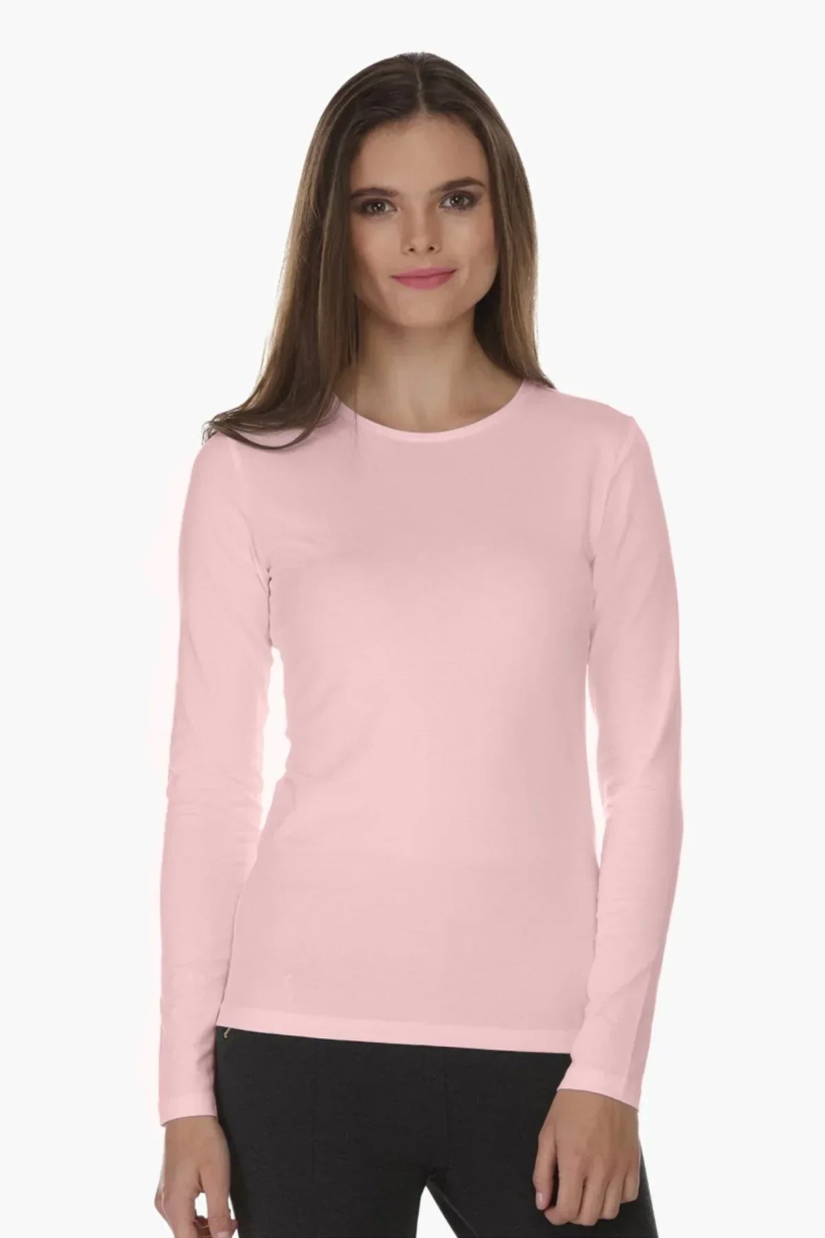 Solid Long Sleeve T-Shirt For Women - Pink - MEME