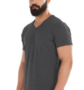 Solid V Neck T-Shirt For Men - Charcoal 