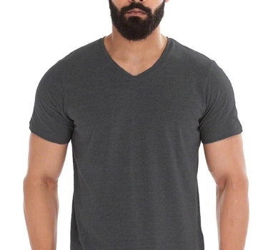 Solid V Neck T-Shirt For Men - Charcoal 