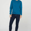 Crew Neck Solid Sweatshirt For Men - Teal Blue 