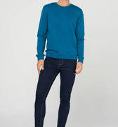 Crew Neck Solid Sweatshirt For Men - Teal Blue 