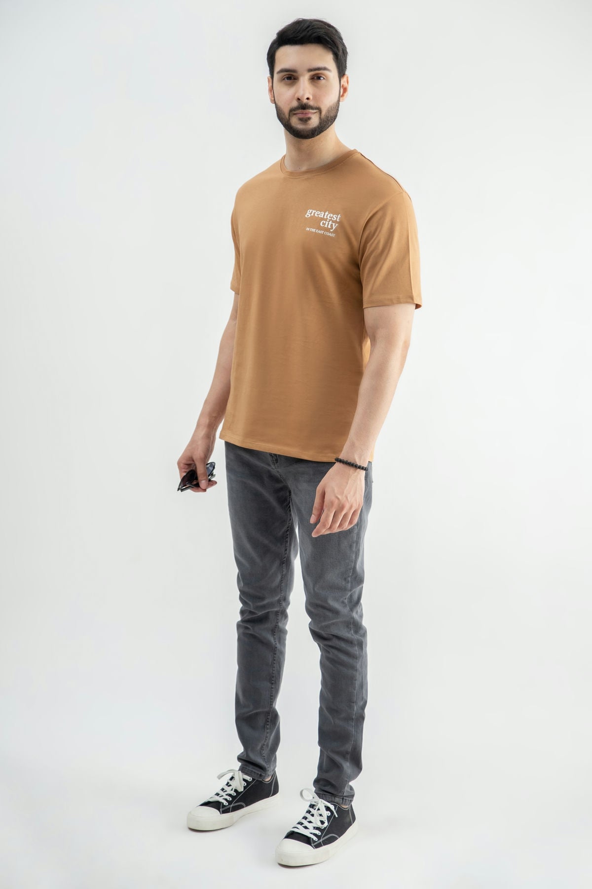 Crew Neck Typography T-Shirt For Men - Brown