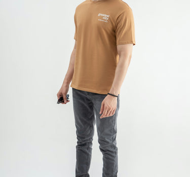 Crew Neck Typography T-Shirt For Men - Brown 