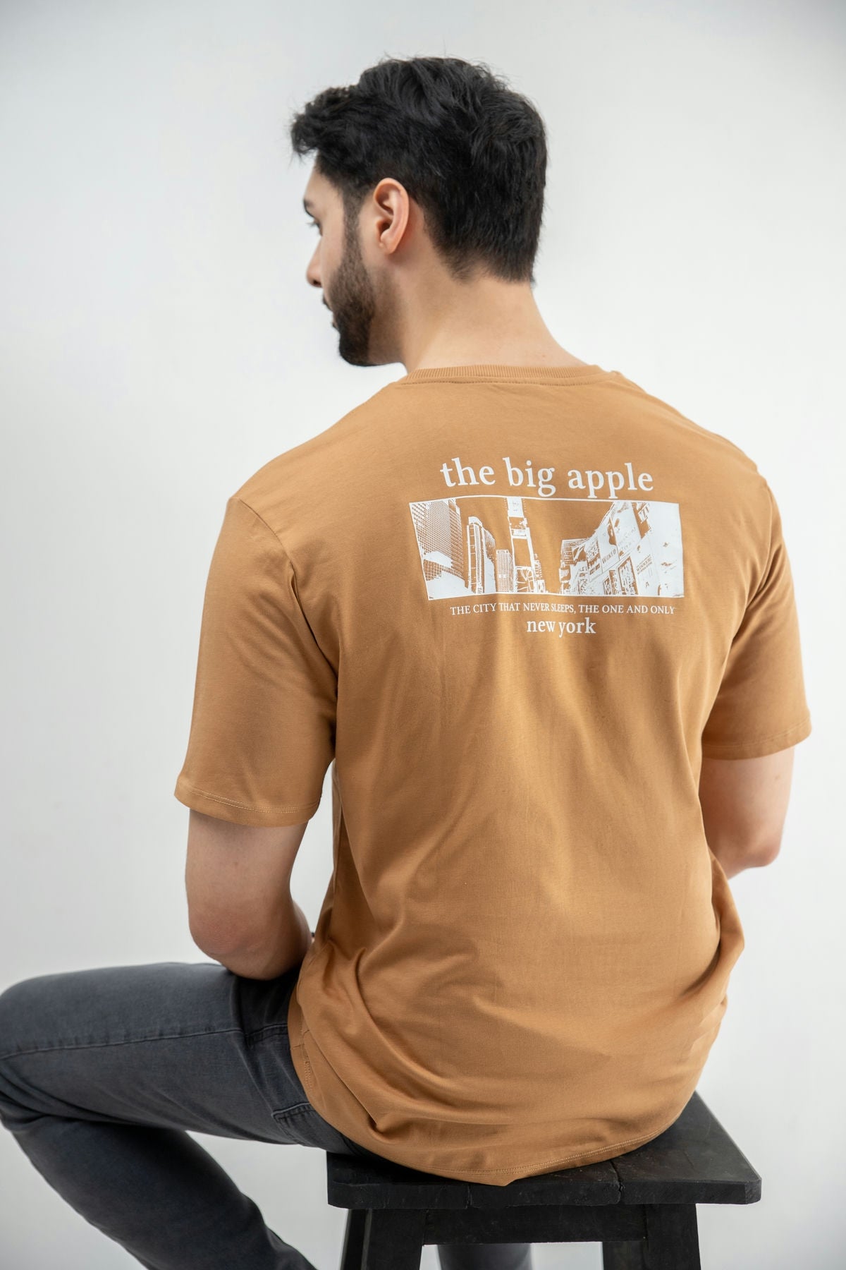 Crew Neck Typography T-Shirt For Men - Brown