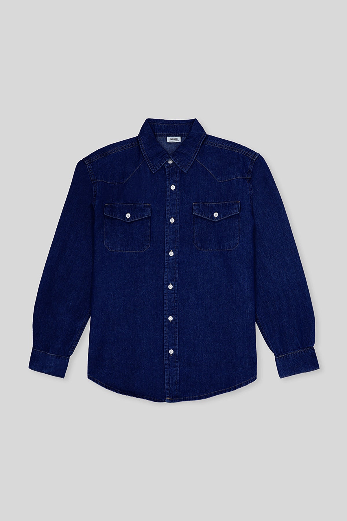 Flap Pocket Denim Spread Collar Shacket For Men - Dark Blue