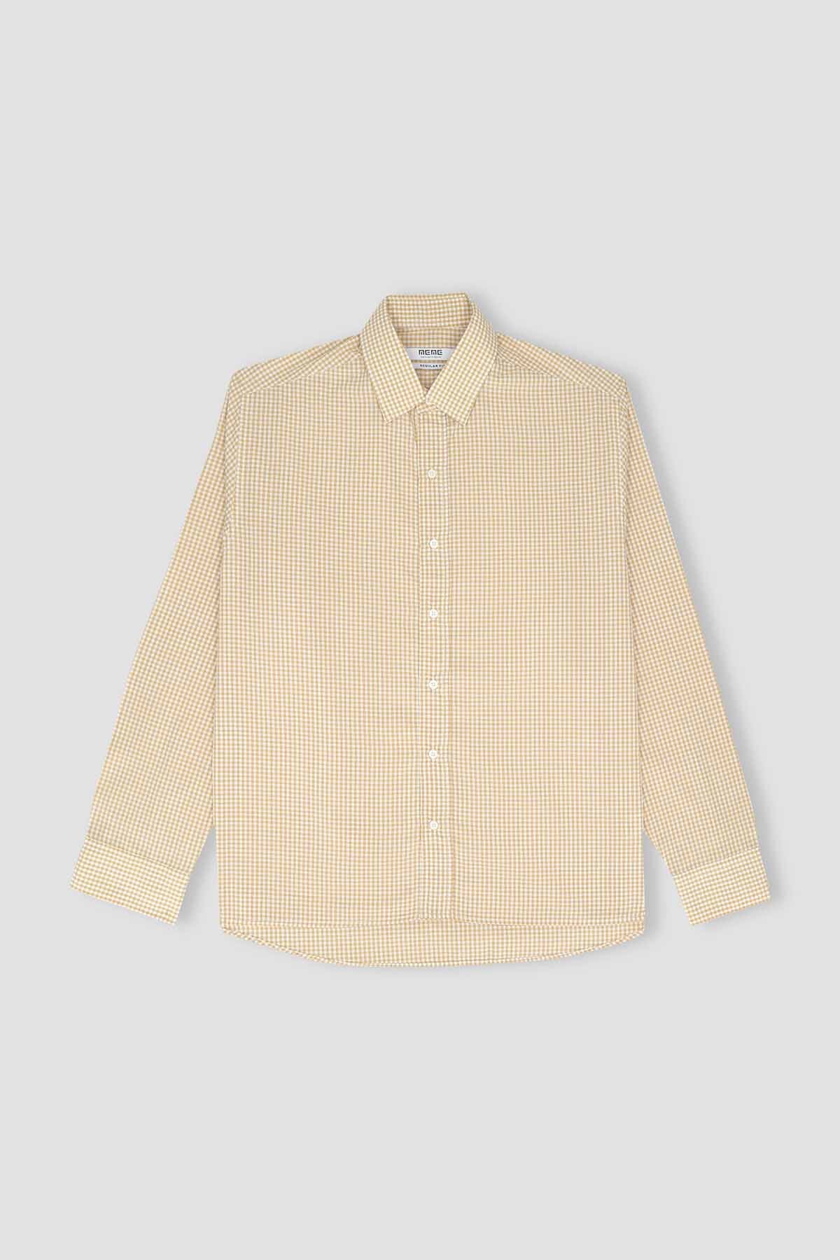 Full Sleeve Check Spread Collar Shirt For Men - Beige