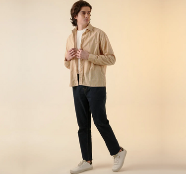 Check Button Down Shirt For Men -  Beige