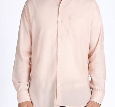 Full Sleeve Slim Fit Solid Button Down Shirt For Men - Peach 