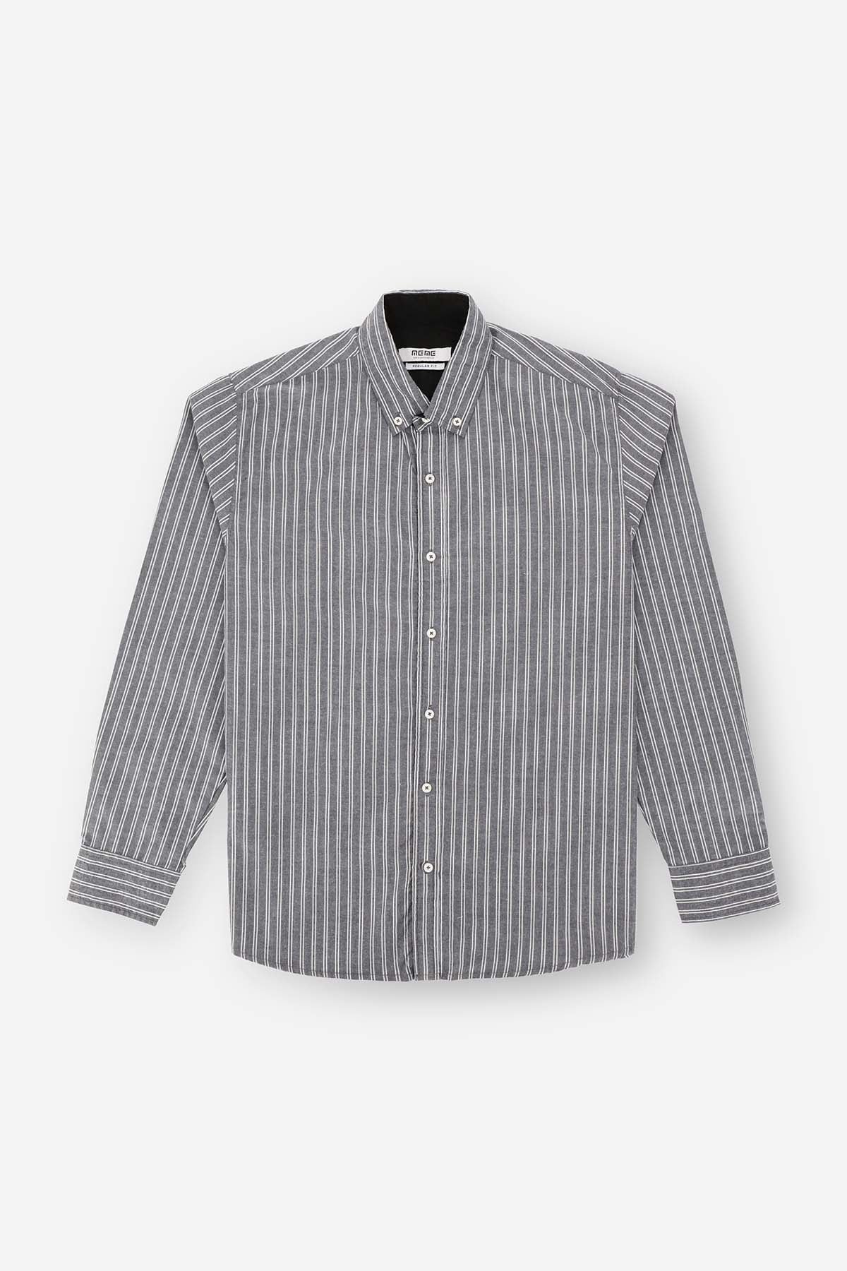 Full Sleeve Stripe Button Down Shirt For Men - Grey