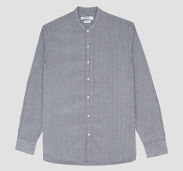 Full Sleeve Stripe Mandarin Collar Shirt For Men - Grey 