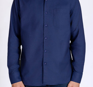 Full Sleeve Solid Spread Collar Shirt For Men - Navy 