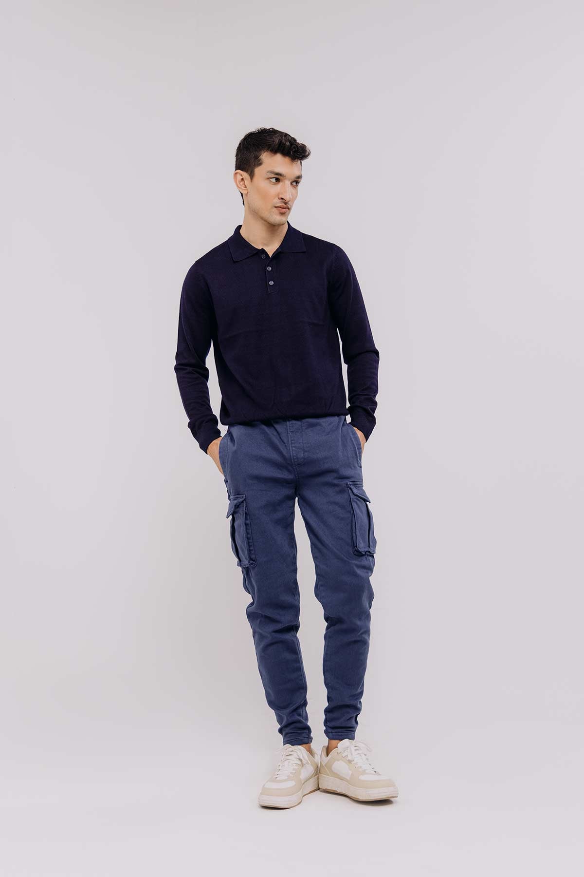 Solid Polo Sweater For Men - Navy