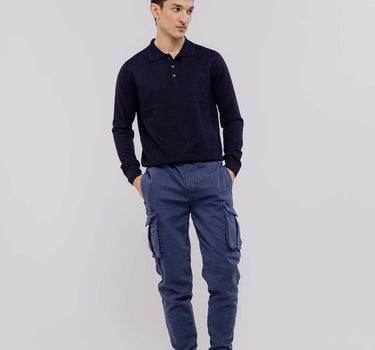 Solid Polo Sweater For Men - Navy 