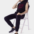 Sleeveless Hoodie For Men - Black model seat on the chair